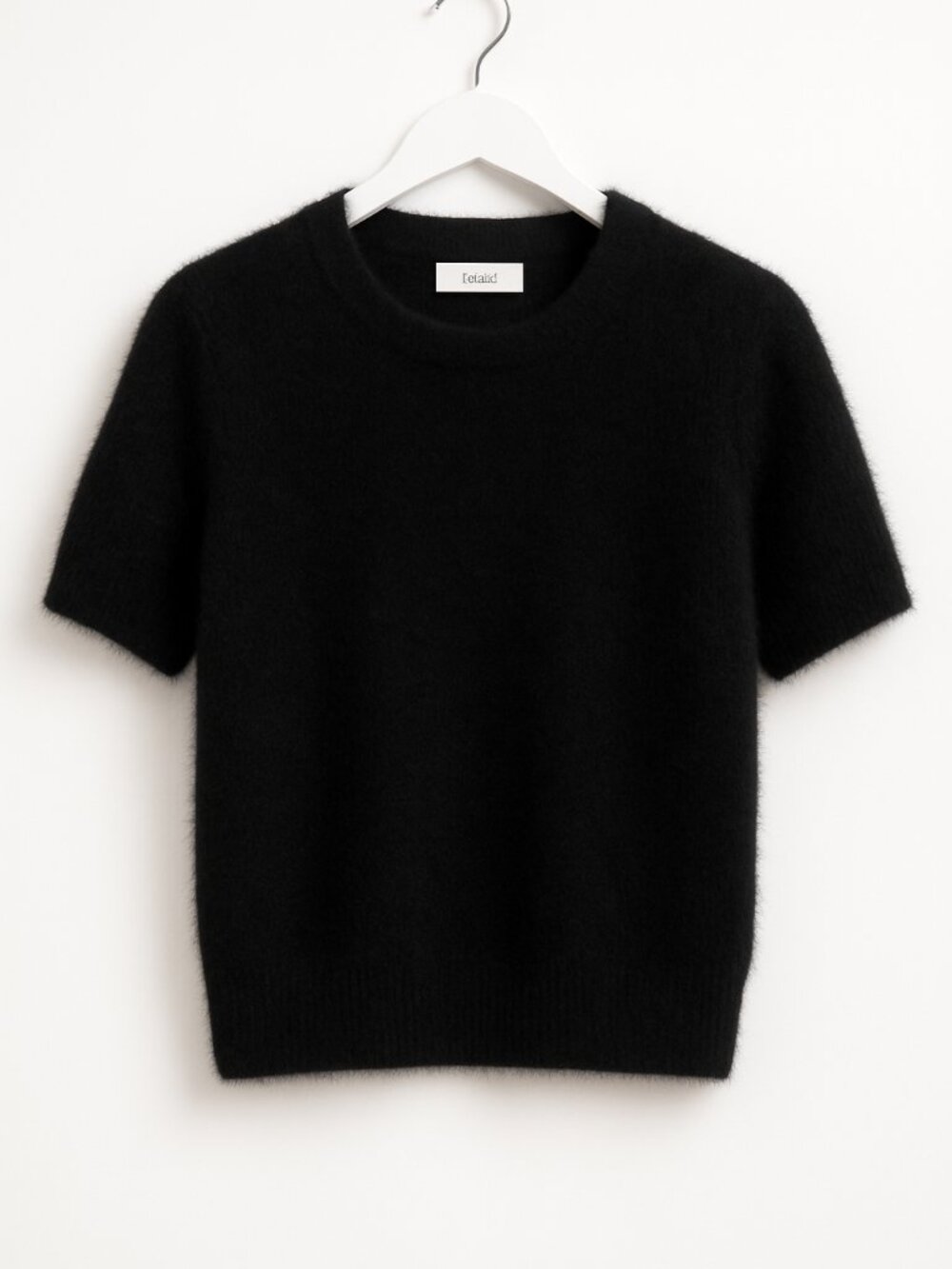 Soft Black Short Sleeve Sweater | Fuzzy Knit | Quiet Luxury | Size S